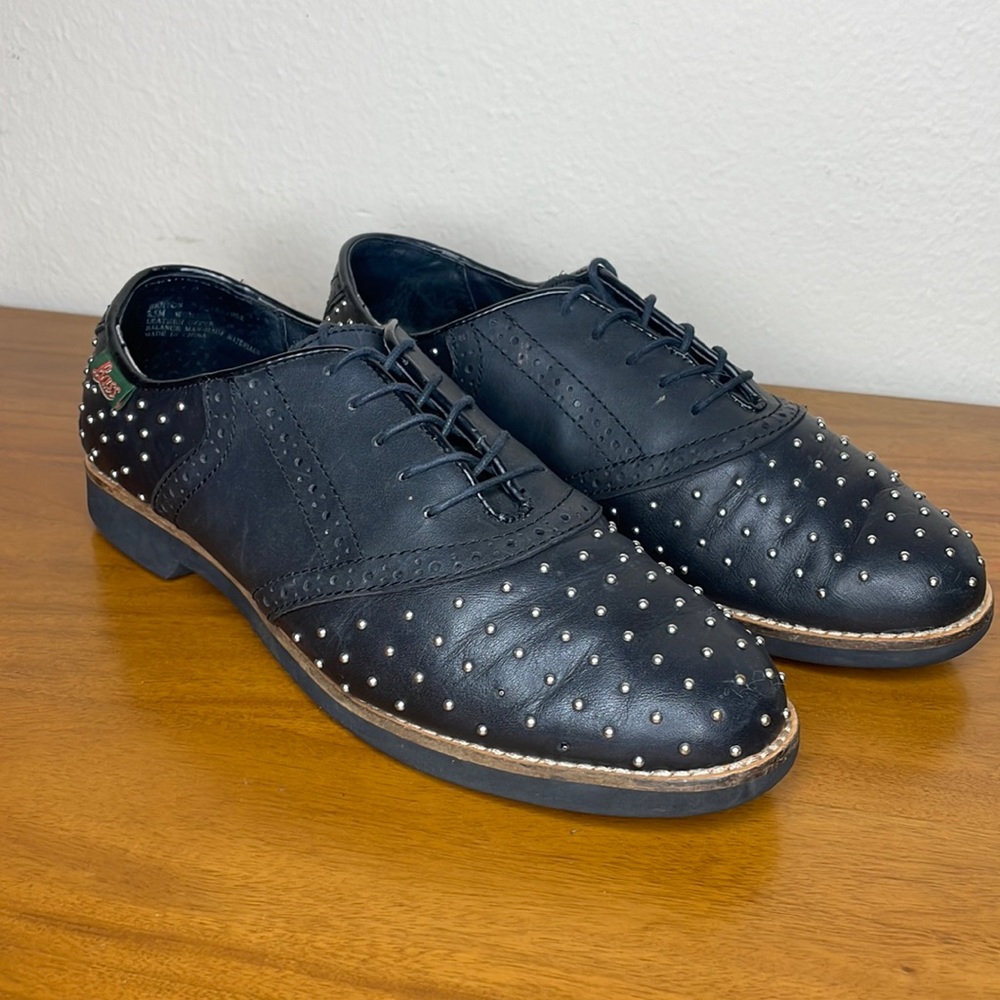 Black leather with silver studs Bass wingtip shoes